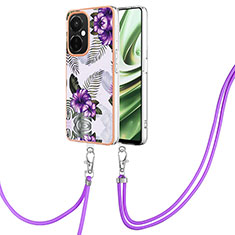 Silicone Candy Rubber Gel Fashionable Pattern Soft Case Cover with Lanyard Strap Y03B for OnePlus Nord CE 3 Lite 5G Purple