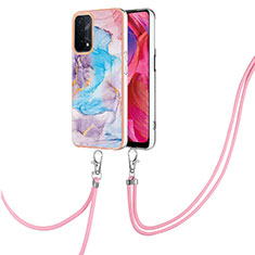 Silicone Candy Rubber Gel Fashionable Pattern Soft Case Cover with Lanyard Strap Y03B for Oppo A54 5G Blue