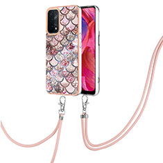 Silicone Candy Rubber Gel Fashionable Pattern Soft Case Cover with Lanyard Strap Y03B for Oppo A54 5G Brown