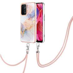 Silicone Candy Rubber Gel Fashionable Pattern Soft Case Cover with Lanyard Strap Y03B for Oppo A74 5G Clove Purple