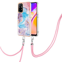 Silicone Candy Rubber Gel Fashionable Pattern Soft Case Cover with Lanyard Strap Y03B for Oppo A94 5G Blue