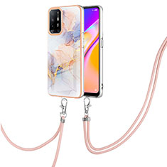 Silicone Candy Rubber Gel Fashionable Pattern Soft Case Cover with Lanyard Strap Y03B for Oppo A94 5G Clove Purple