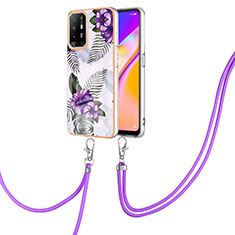 Silicone Candy Rubber Gel Fashionable Pattern Soft Case Cover with Lanyard Strap Y03B for Oppo A94 5G Purple