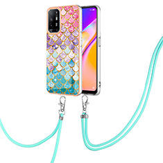 Silicone Candy Rubber Gel Fashionable Pattern Soft Case Cover with Lanyard Strap Y03B for Oppo A95 5G Colorful