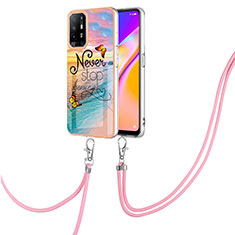 Silicone Candy Rubber Gel Fashionable Pattern Soft Case Cover with Lanyard Strap Y03B for Oppo F19 Pro+ Plus 5G Mixed