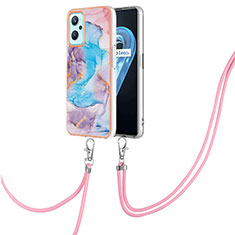 Silicone Candy Rubber Gel Fashionable Pattern Soft Case Cover with Lanyard Strap Y03B for Oppo K10 4G Blue