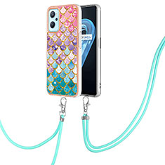Silicone Candy Rubber Gel Fashionable Pattern Soft Case Cover with Lanyard Strap Y03B for Oppo K10 4G Colorful
