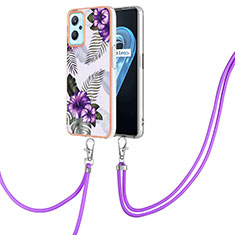 Silicone Candy Rubber Gel Fashionable Pattern Soft Case Cover with Lanyard Strap Y03B for Oppo K10 4G Purple