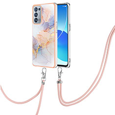 Silicone Candy Rubber Gel Fashionable Pattern Soft Case Cover with Lanyard Strap Y03B for Oppo Reno6 Pro+ Plus 5G Clove Purple