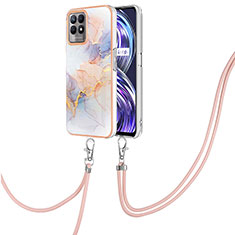 Silicone Candy Rubber Gel Fashionable Pattern Soft Case Cover with Lanyard Strap Y03B for Realme 8i Clove Purple