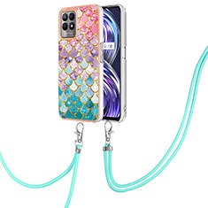 Silicone Candy Rubber Gel Fashionable Pattern Soft Case Cover with Lanyard Strap Y03B for Realme 8i Colorful