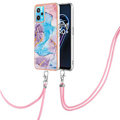 Silicone Candy Rubber Gel Fashionable Pattern Soft Case Cover with Lanyard Strap Y03B for Realme 9 4G Blue