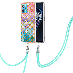 Silicone Candy Rubber Gel Fashionable Pattern Soft Case Cover with Lanyard Strap Y03B for Realme 9 4G Colorful