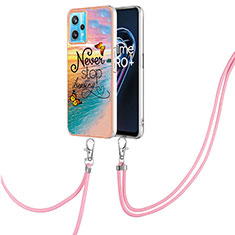 Silicone Candy Rubber Gel Fashionable Pattern Soft Case Cover with Lanyard Strap Y03B for Realme 9 4G Mixed