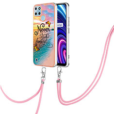 Silicone Candy Rubber Gel Fashionable Pattern Soft Case Cover with Lanyard Strap Y03B for Realme C25Y India Mixed