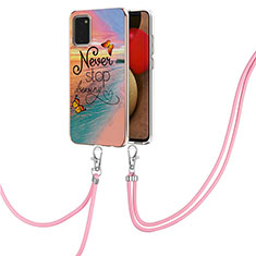 Silicone Candy Rubber Gel Fashionable Pattern Soft Case Cover with Lanyard Strap Y03B for Samsung Galaxy A03s Mixed