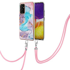 Silicone Candy Rubber Gel Fashionable Pattern Soft Case Cover with Lanyard Strap Y03B for Samsung Galaxy A05s Blue