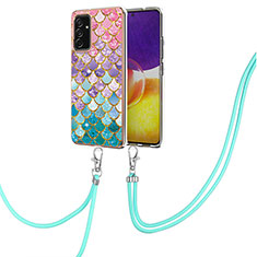 Silicone Candy Rubber Gel Fashionable Pattern Soft Case Cover with Lanyard Strap Y03B for Samsung Galaxy A05s Colorful