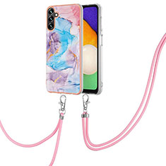 Silicone Candy Rubber Gel Fashionable Pattern Soft Case Cover with Lanyard Strap Y03B for Samsung Galaxy A13 5G Blue