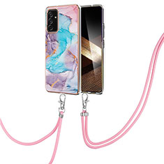 Silicone Candy Rubber Gel Fashionable Pattern Soft Case Cover with Lanyard Strap Y03B for Samsung Galaxy A15 LTE Blue