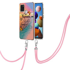 Silicone Candy Rubber Gel Fashionable Pattern Soft Case Cover with Lanyard Strap Y03B for Samsung Galaxy A21s Mixed