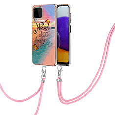 Silicone Candy Rubber Gel Fashionable Pattern Soft Case Cover with Lanyard Strap Y03B for Samsung Galaxy A22 4G Mixed