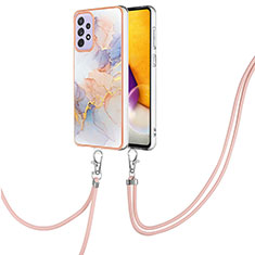 Silicone Candy Rubber Gel Fashionable Pattern Soft Case Cover with Lanyard Strap Y03B for Samsung Galaxy A23 4G Clove Purple