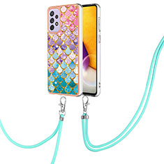 Silicone Candy Rubber Gel Fashionable Pattern Soft Case Cover with Lanyard Strap Y03B for Samsung Galaxy A23 4G Colorful