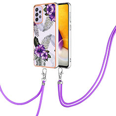 Silicone Candy Rubber Gel Fashionable Pattern Soft Case Cover with Lanyard Strap Y03B for Samsung Galaxy A23 4G Purple