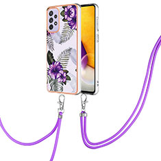 Silicone Candy Rubber Gel Fashionable Pattern Soft Case Cover with Lanyard Strap Y03B for Samsung Galaxy A23 5G Purple