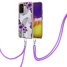 Silicone Candy Rubber Gel Fashionable Pattern Soft Case Cover with Lanyard Strap Y03B for Samsung Galaxy A24 4G Purple