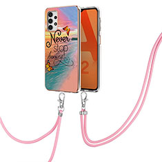 Silicone Candy Rubber Gel Fashionable Pattern Soft Case Cover with Lanyard Strap Y03B for Samsung Galaxy A32 4G Mixed