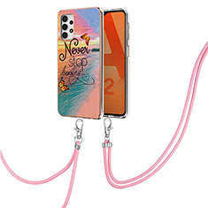 Silicone Candy Rubber Gel Fashionable Pattern Soft Case Cover with Lanyard Strap Y03B for Samsung Galaxy A32 5G Mixed