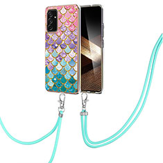 Silicone Candy Rubber Gel Fashionable Pattern Soft Case Cover with Lanyard Strap Y03B for Samsung Galaxy A35 5G Colorful