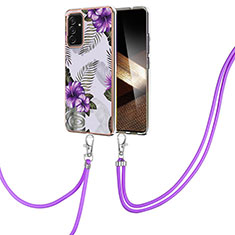 Silicone Candy Rubber Gel Fashionable Pattern Soft Case Cover with Lanyard Strap Y03B for Samsung Galaxy A35 5G Purple