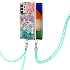 Silicone Candy Rubber Gel Fashionable Pattern Soft Case Cover with Lanyard Strap Y03B for Samsung Galaxy A52 4G Colorful