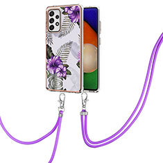 Silicone Candy Rubber Gel Fashionable Pattern Soft Case Cover with Lanyard Strap Y03B for Samsung Galaxy A52 4G Purple