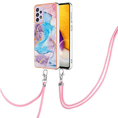 Silicone Candy Rubber Gel Fashionable Pattern Soft Case Cover with Lanyard Strap Y03B for Samsung Galaxy A53 5G Blue