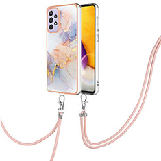 Silicone Candy Rubber Gel Fashionable Pattern Soft Case Cover with Lanyard Strap Y03B for Samsung Galaxy A53 5G Clove Purple
