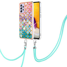 Silicone Candy Rubber Gel Fashionable Pattern Soft Case Cover with Lanyard Strap Y03B for Samsung Galaxy A53 5G Colorful