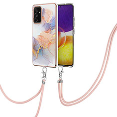 Silicone Candy Rubber Gel Fashionable Pattern Soft Case Cover with Lanyard Strap Y03B for Samsung Galaxy A54 5G Clove Purple