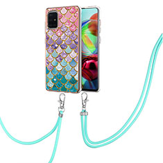 Silicone Candy Rubber Gel Fashionable Pattern Soft Case Cover with Lanyard Strap Y03B for Samsung Galaxy A71 4G A715 Colorful