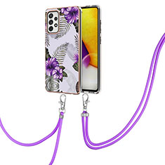 Silicone Candy Rubber Gel Fashionable Pattern Soft Case Cover with Lanyard Strap Y03B for Samsung Galaxy A72 5G Purple
