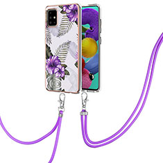 Silicone Candy Rubber Gel Fashionable Pattern Soft Case Cover with Lanyard Strap Y03B for Samsung Galaxy M40S Purple