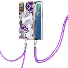 Silicone Candy Rubber Gel Fashionable Pattern Soft Case Cover with Lanyard Strap Y03B for Samsung Galaxy Note 20 5G Purple