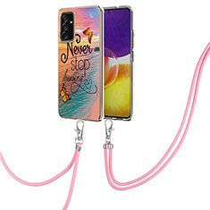 Silicone Candy Rubber Gel Fashionable Pattern Soft Case Cover with Lanyard Strap Y03B for Samsung Galaxy Quantum2 5G Mixed