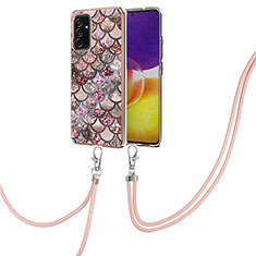 Silicone Candy Rubber Gel Fashionable Pattern Soft Case Cover with Lanyard Strap Y03B for Samsung Galaxy S23 FE 5G Brown