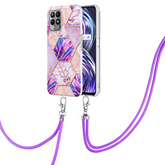 Silicone Candy Rubber Gel Fashionable Pattern Soft Case Cover with Lanyard Strap Y04B for Realme 8i Clove Purple