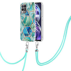 Silicone Candy Rubber Gel Fashionable Pattern Soft Case Cover with Lanyard Strap Y04B for Realme 8i Green