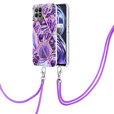 Silicone Candy Rubber Gel Fashionable Pattern Soft Case Cover with Lanyard Strap Y04B for Realme 8i Purple